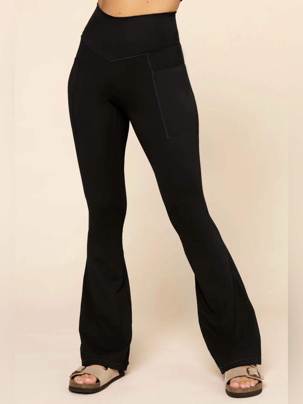 POPFLEX Supersculpt Flared Leggings with Pockets, Black High-Rise, Petite